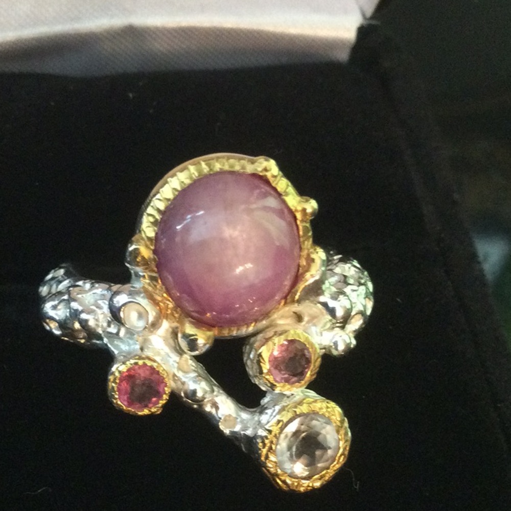 ⭐️Rare,  Star Ruby Cabochon, Pink Topaz & Aquamarine Ring⭐️ - Picture 14 of 14